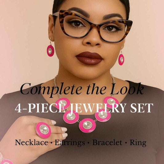 Hot Pink & Silver Rhinestone Jewelry Set – Necklace, Earrings, Bracelet & Ring