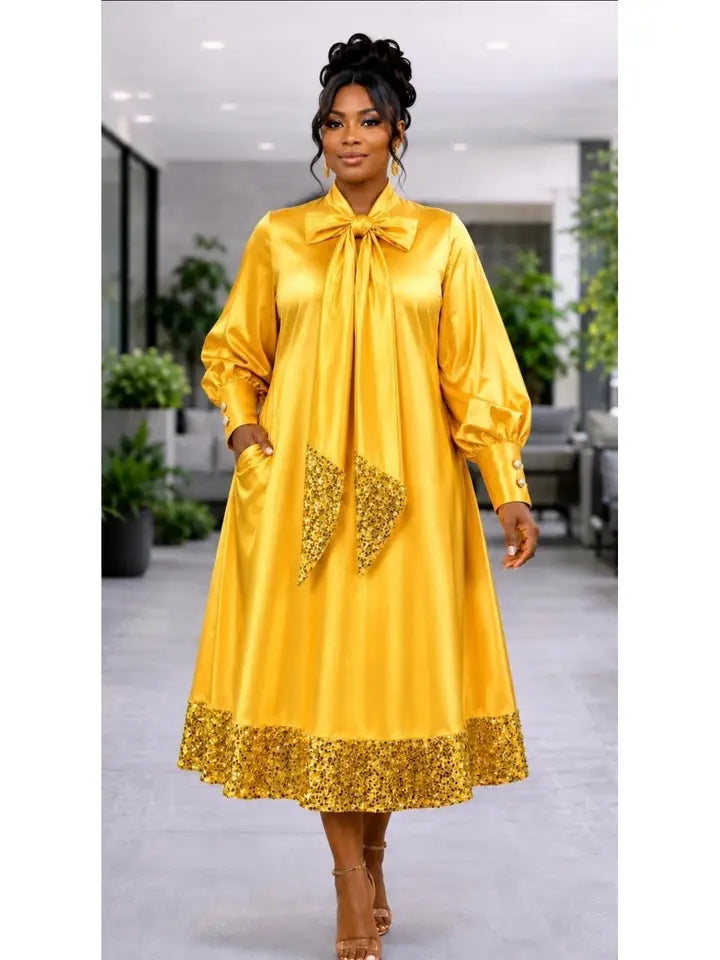 Golden Hour Glamour Satin Sequin Midi Dress