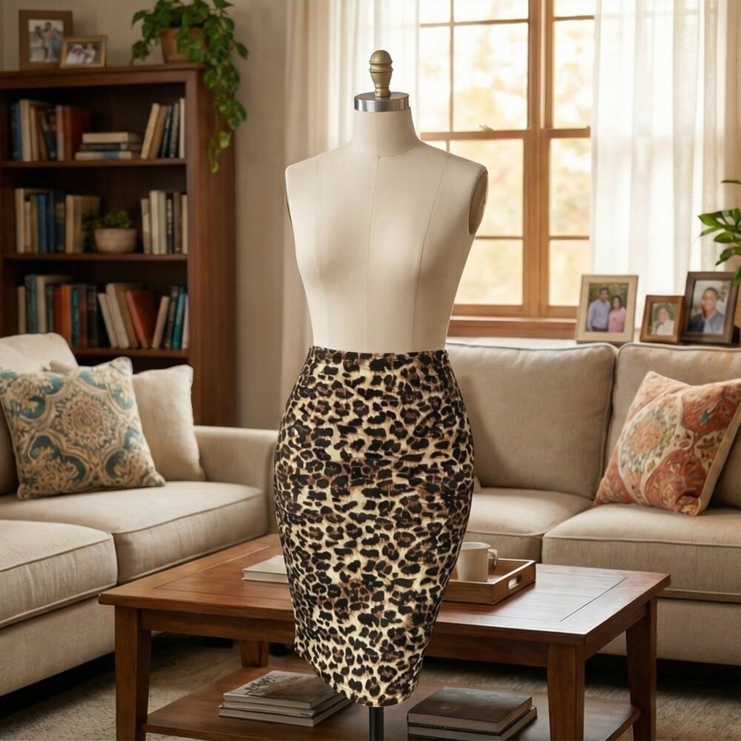 Leopard Print Bodycon Knee Length Skirt, Casual High Waist Pencil Skirt