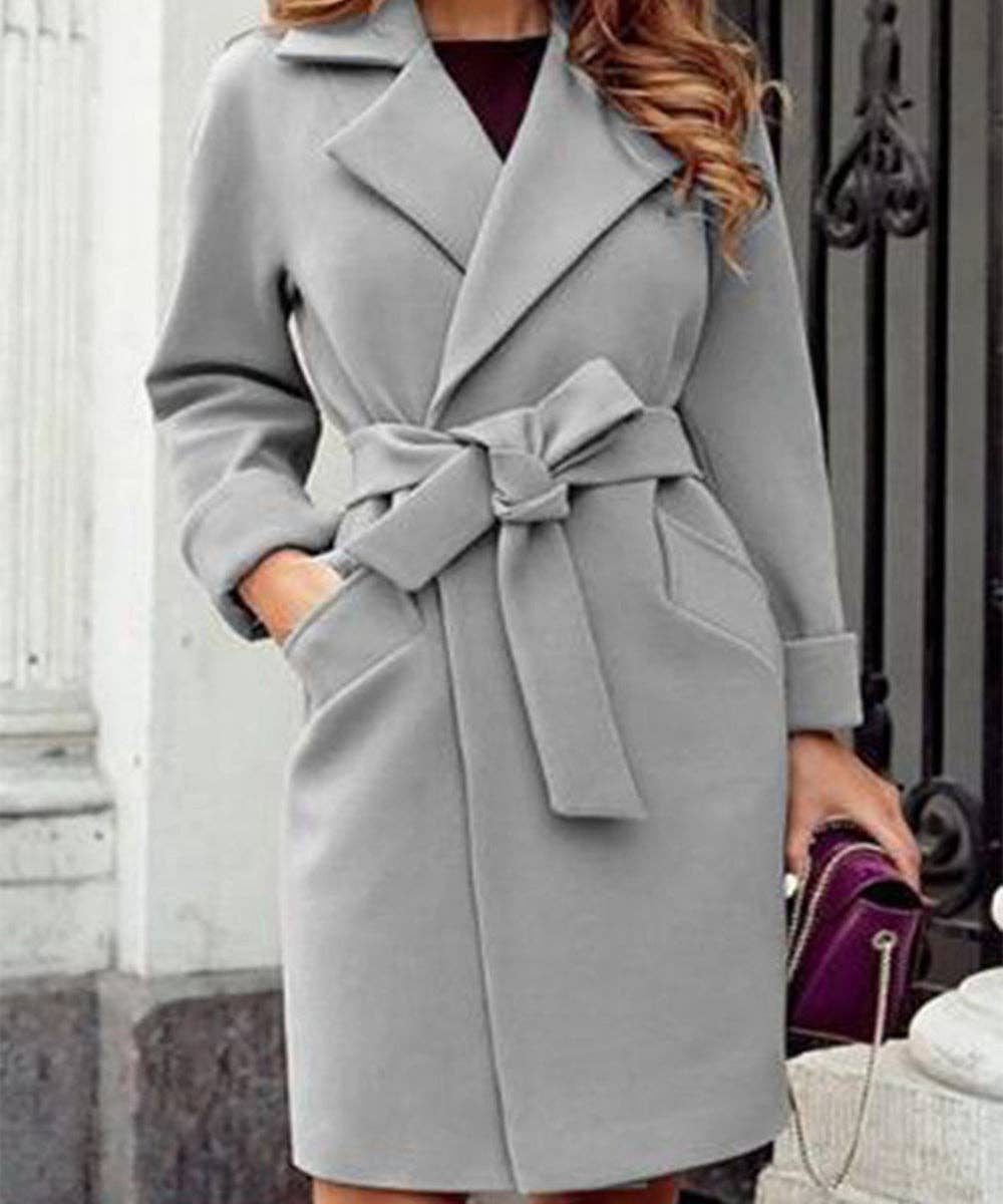 Chic Lace-Up Tailored Wool Jacket with Long Sleeves