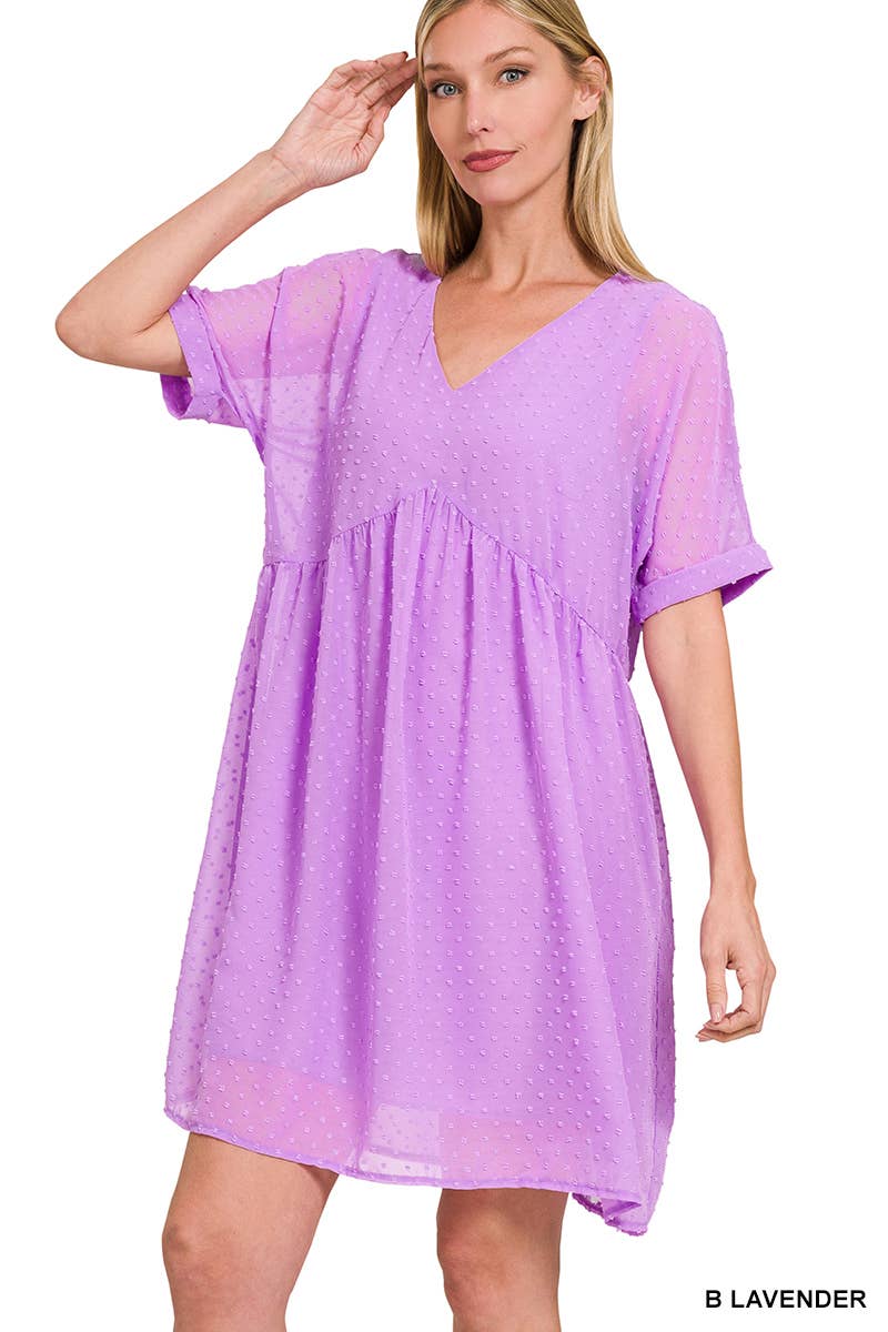 Swiss Dot Babydoll V Neck Dress