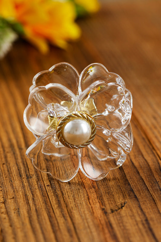 White Crystal Flower Pearl Grip Clip - Passion of Essence Boutique