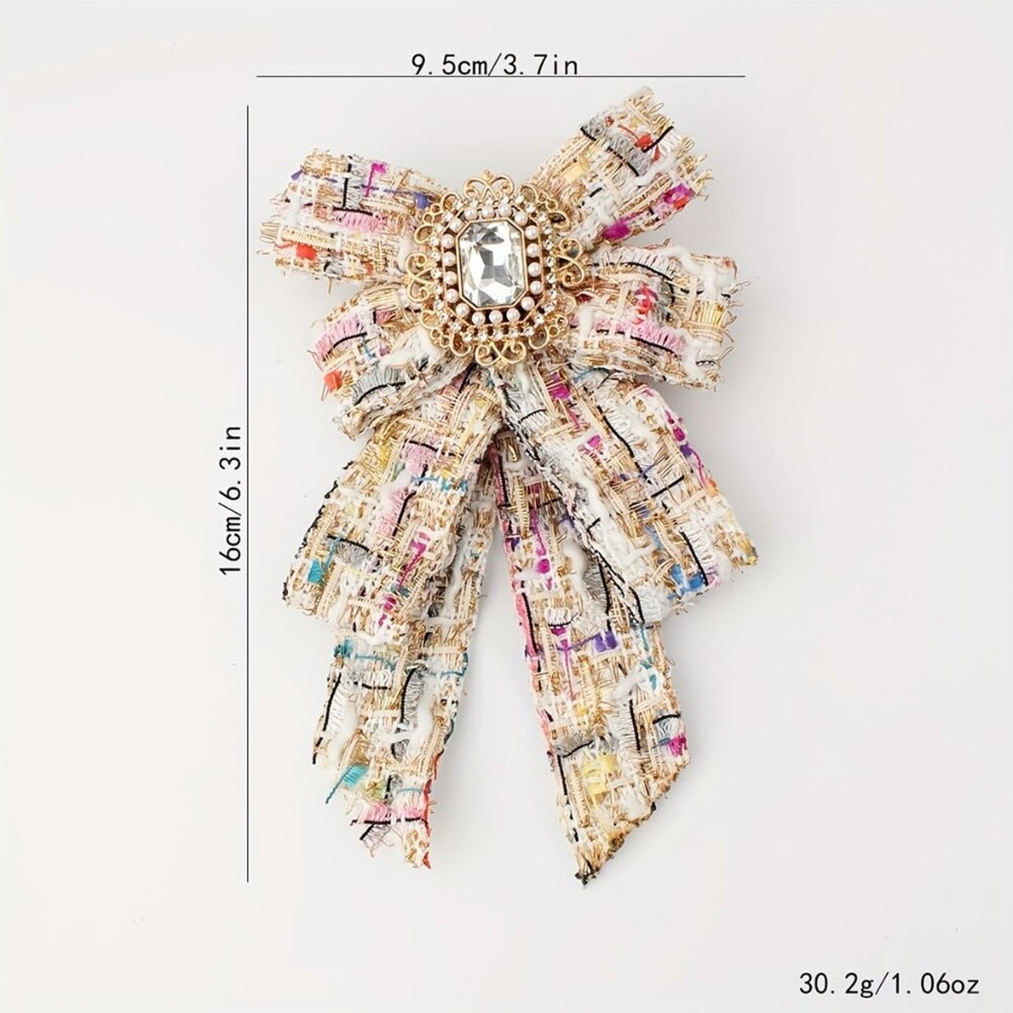 Confetti Tweed Bow Jewel Brooch