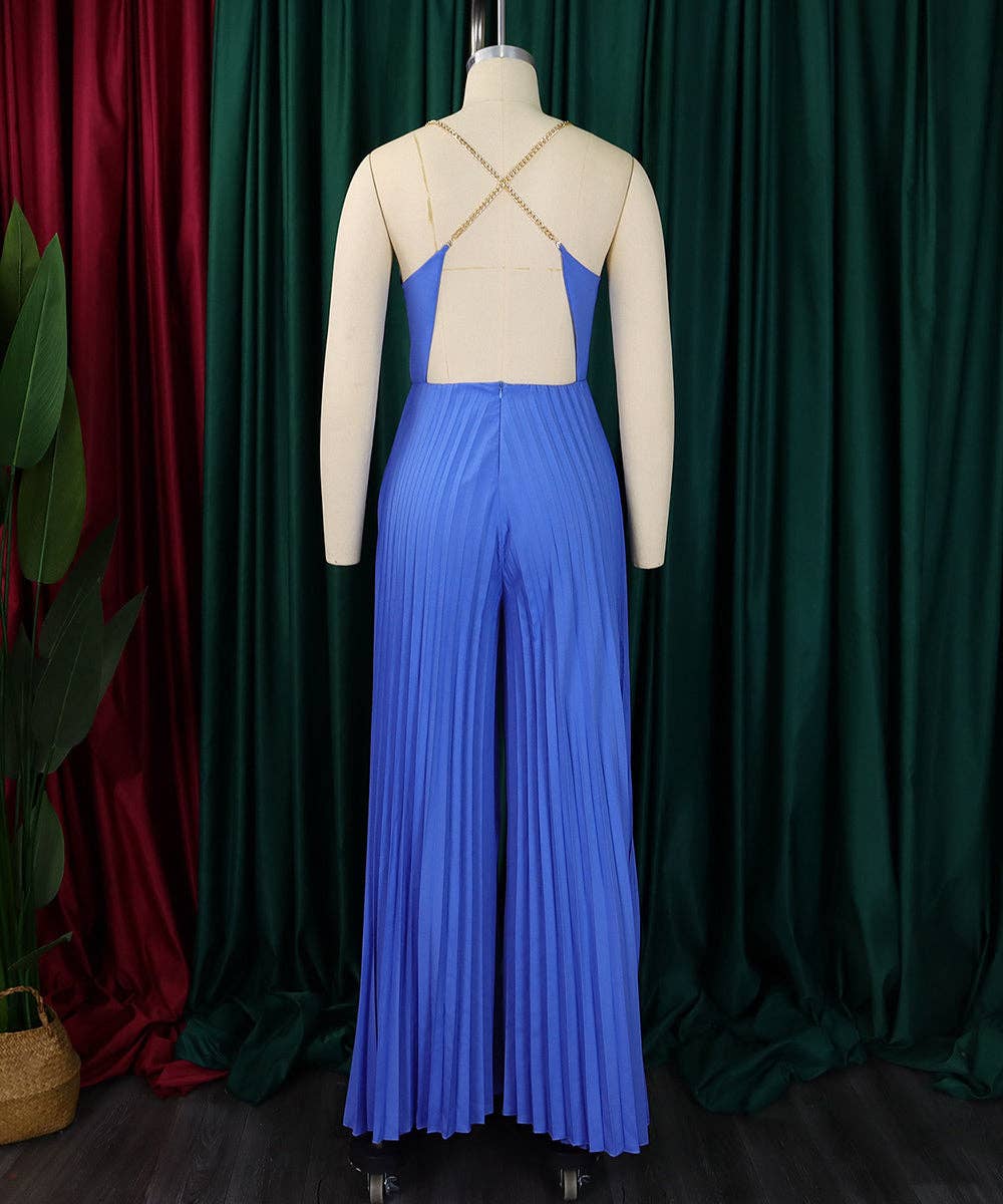 Chain Detail Backless Wide-Leg Jumpsuit