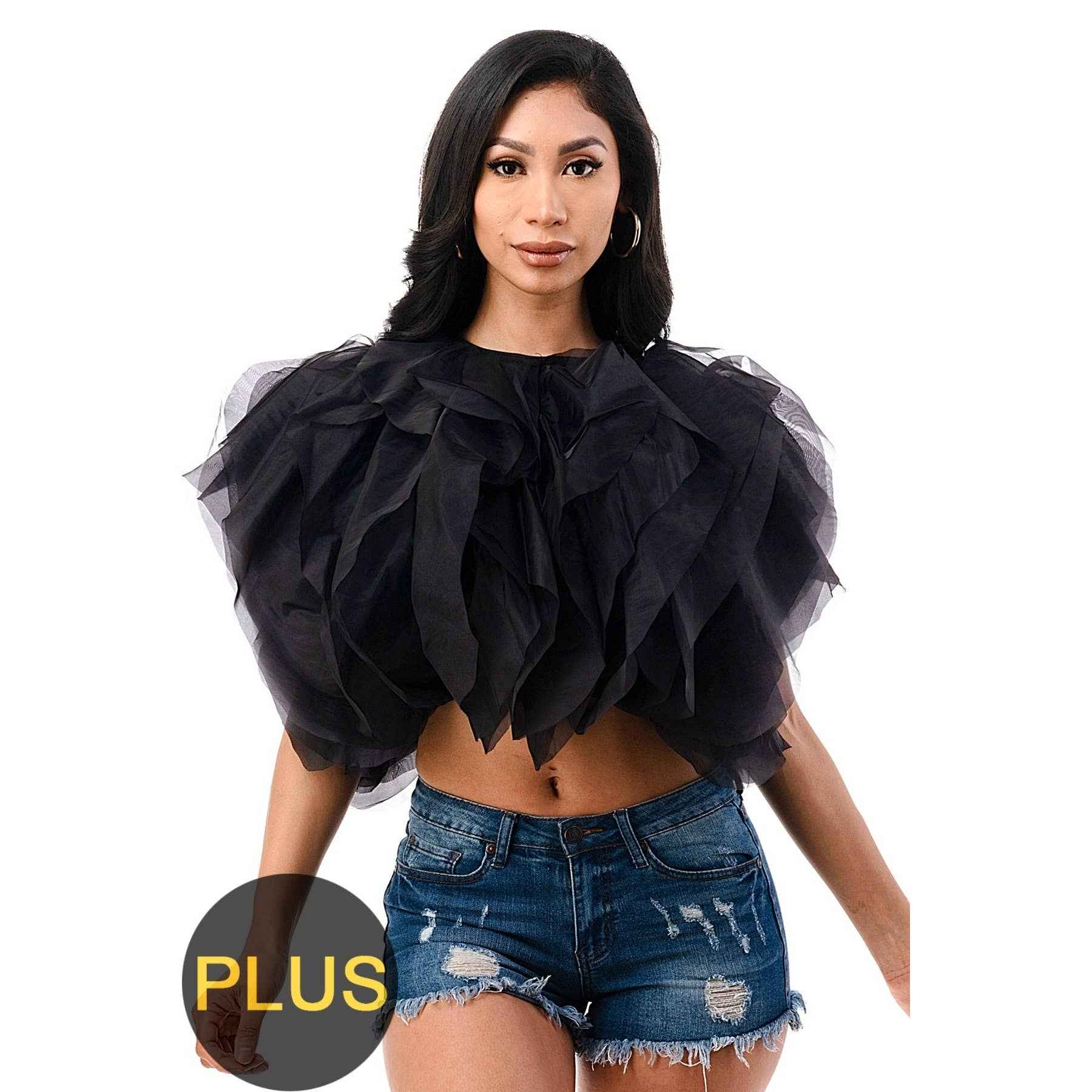 Plus Size Ruffle Crop Top Blouse