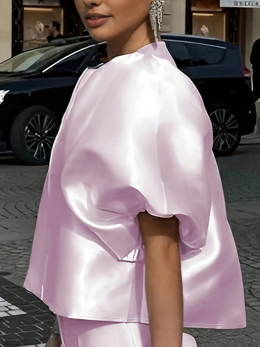 Pink Satin Puff Sleeve Top | Statement Sleeves | Boutique