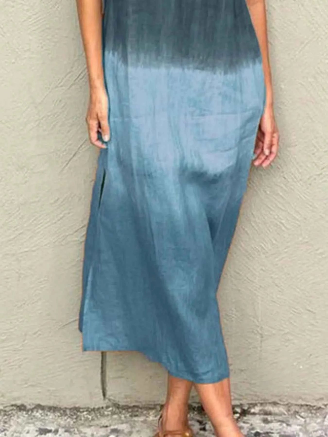 Full Size Sleeveless Gradient Tank Midi Dress Plus Size