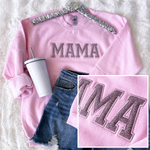 Load image into Gallery viewer, PREORDER: Mama Embroidered Glitter Sweatshirt in Pink
