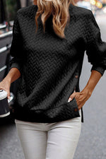 Load image into Gallery viewer, Black Quilted Snap Button Detail Drop Shoulder Sweatshirt
