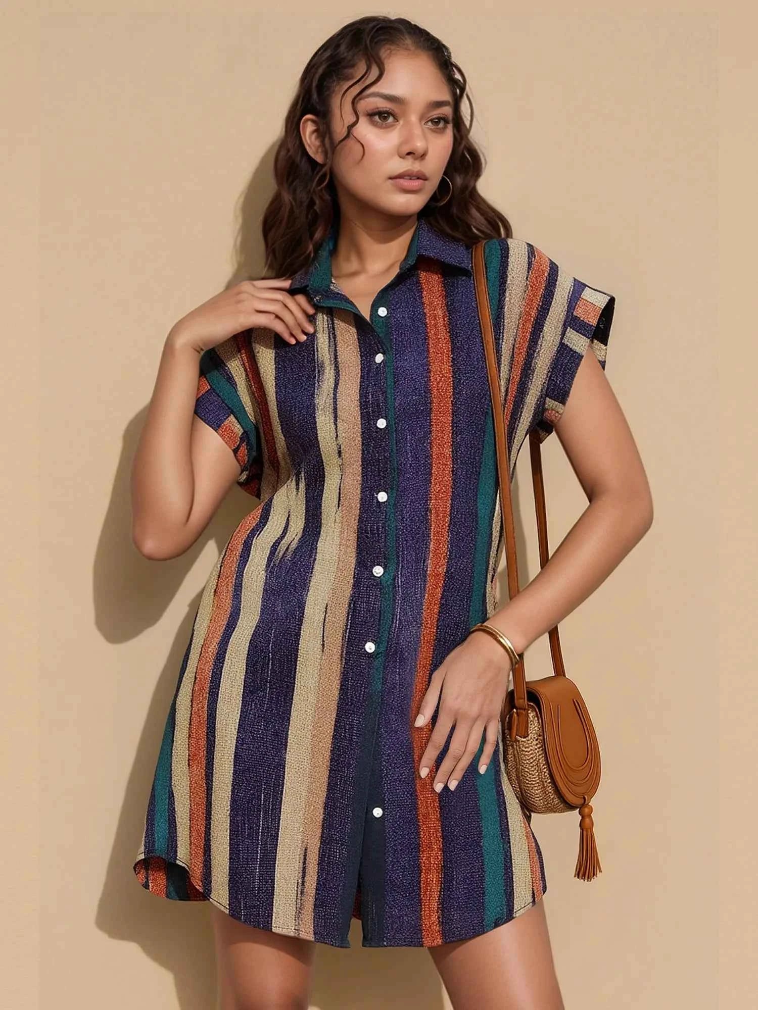 Striped Button-Front Shirt Dress