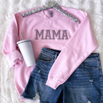 Load image into Gallery viewer, PREORDER: Mama Embroidered Glitter Sweatshirt in Pink
