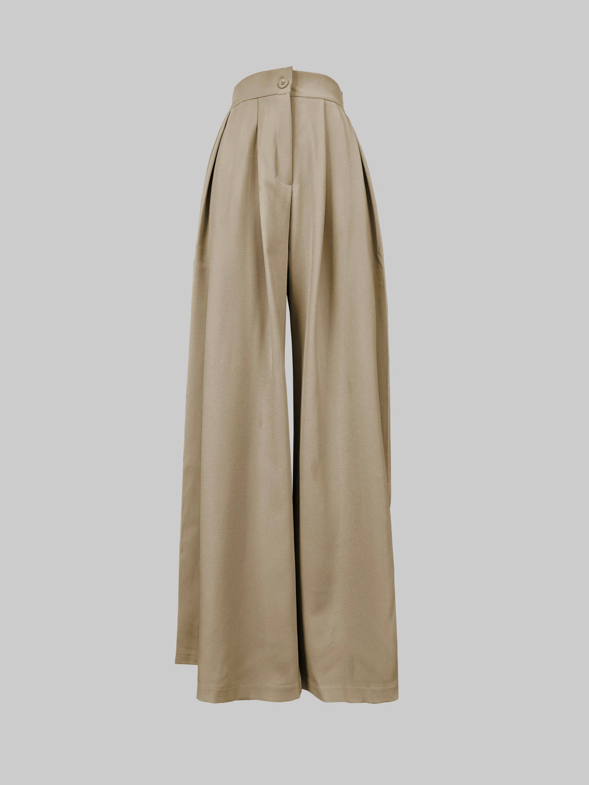 Beige wide-leg pants on a light gray background
