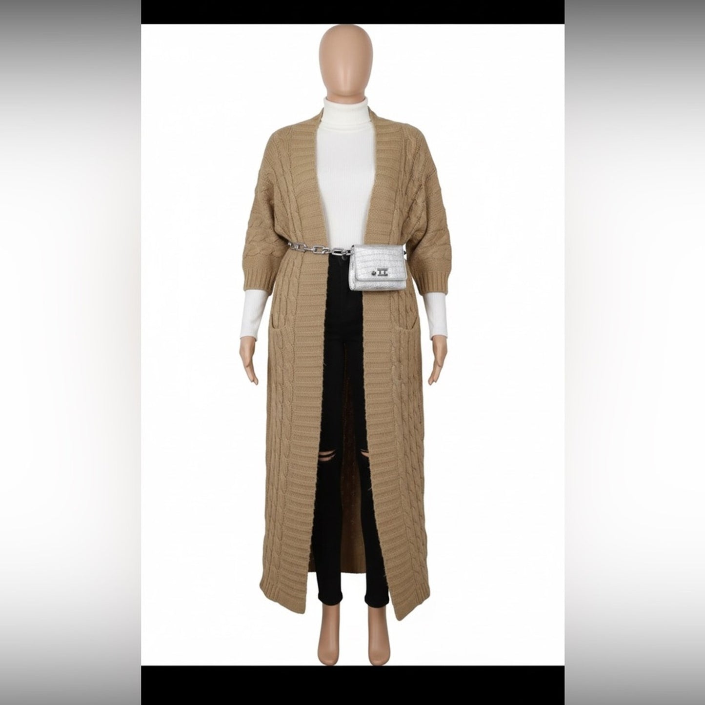 Khaki Long Coat Knit Cardigan