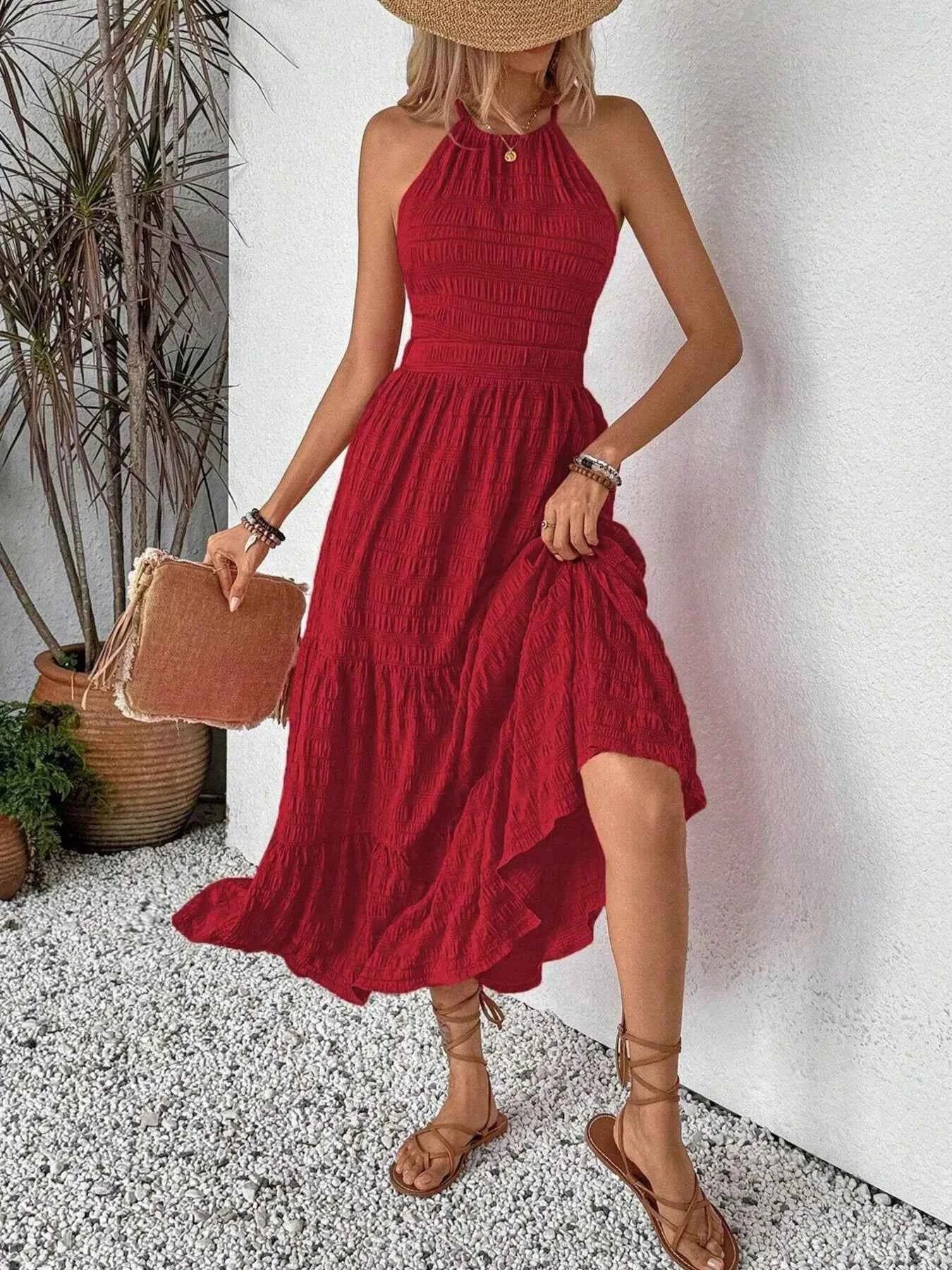 Halter Neck Smocked Tiered Dress