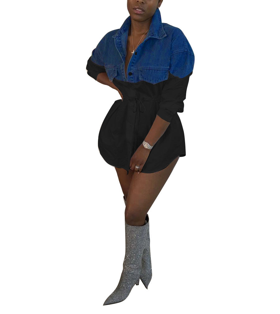Denim Short Blue High Waist Dress Black / L
