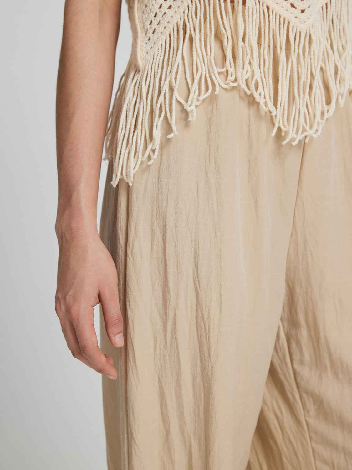 Honey Fringe Hem Wide Leg Long Pants