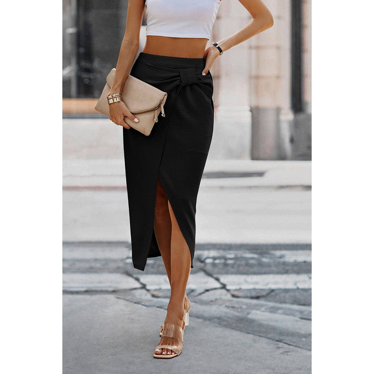 Solid Twist Wrap Assassin Fit Skirt | Polyester Casual Skirt