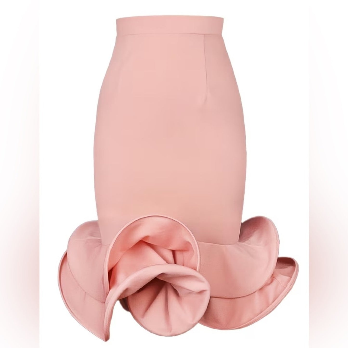 Blush Pink Bodycon Ruffle Hem Midi Skirt | Medium Stretch | True to Size