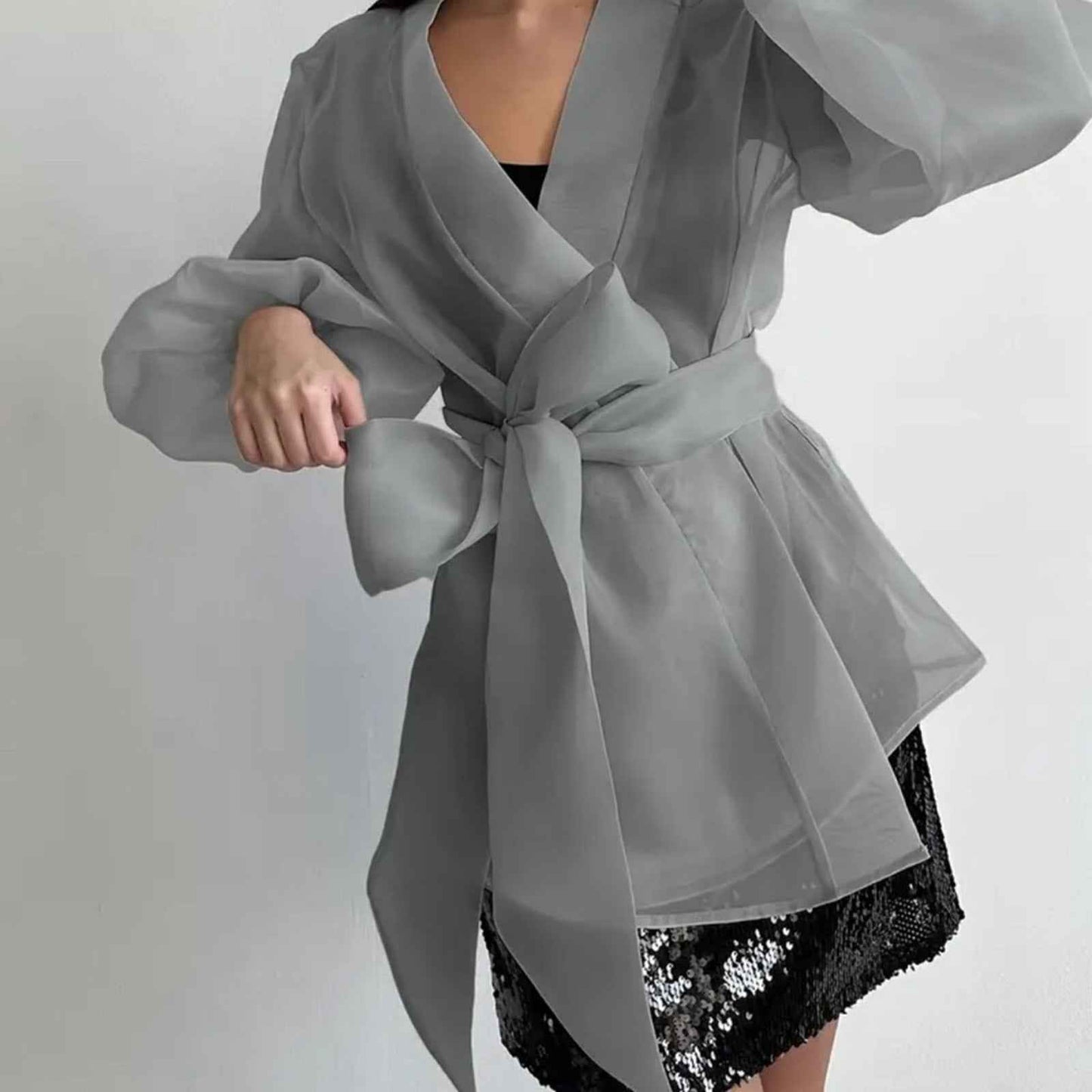 Plus Size Sheer Mesh Kimono Cardigan ORGANZA