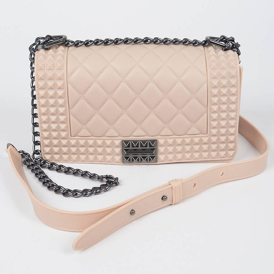 Elevate your style with this sleek Monotone Clutch adorned with edgy studs, perfect for making a bold statement at any event.