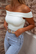 Load image into Gallery viewer, White Solid Color Folded Off Shoulder Slim Shirt
