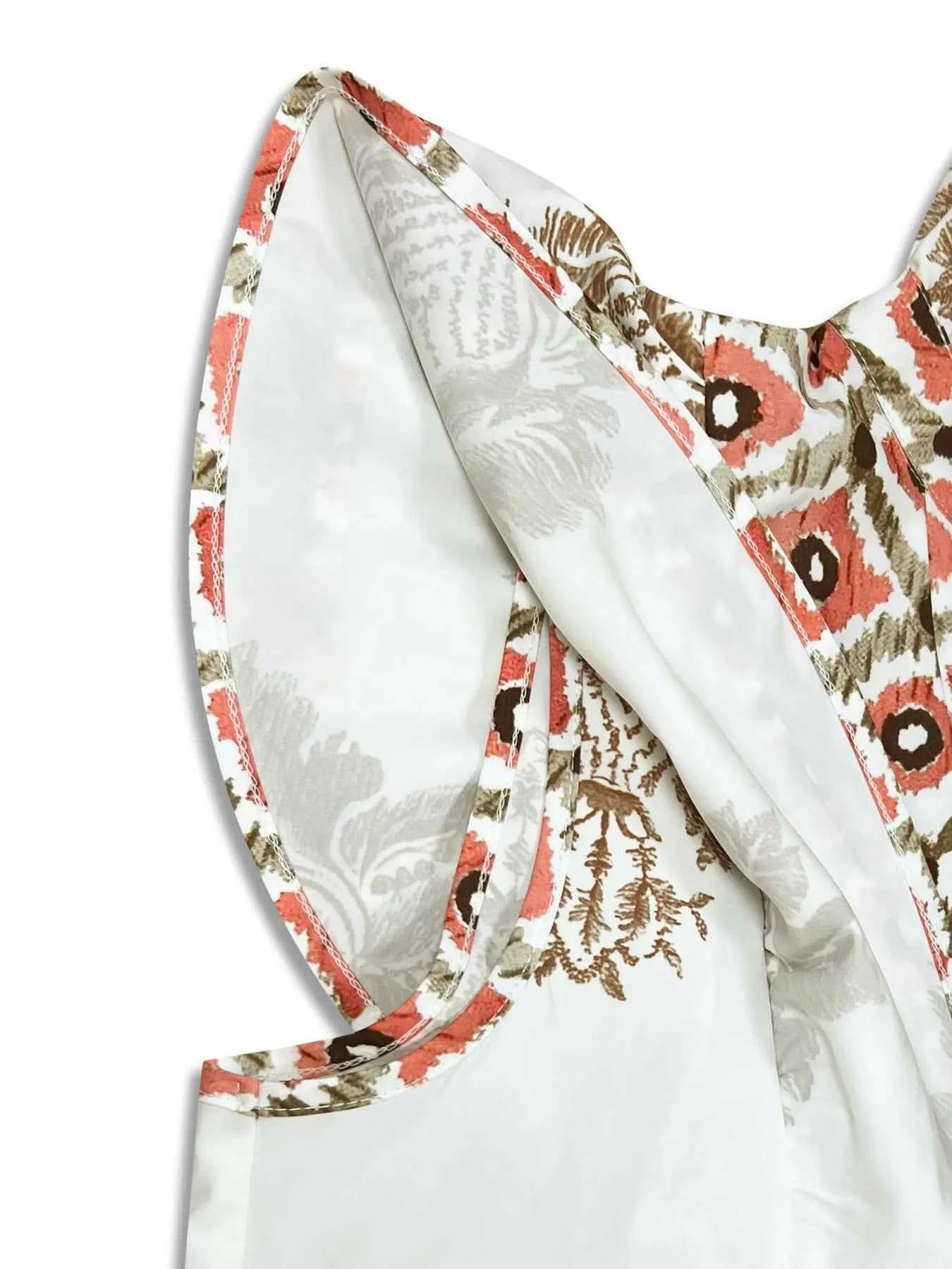 Printed Notched Ruffled Cap Sleeve Dress