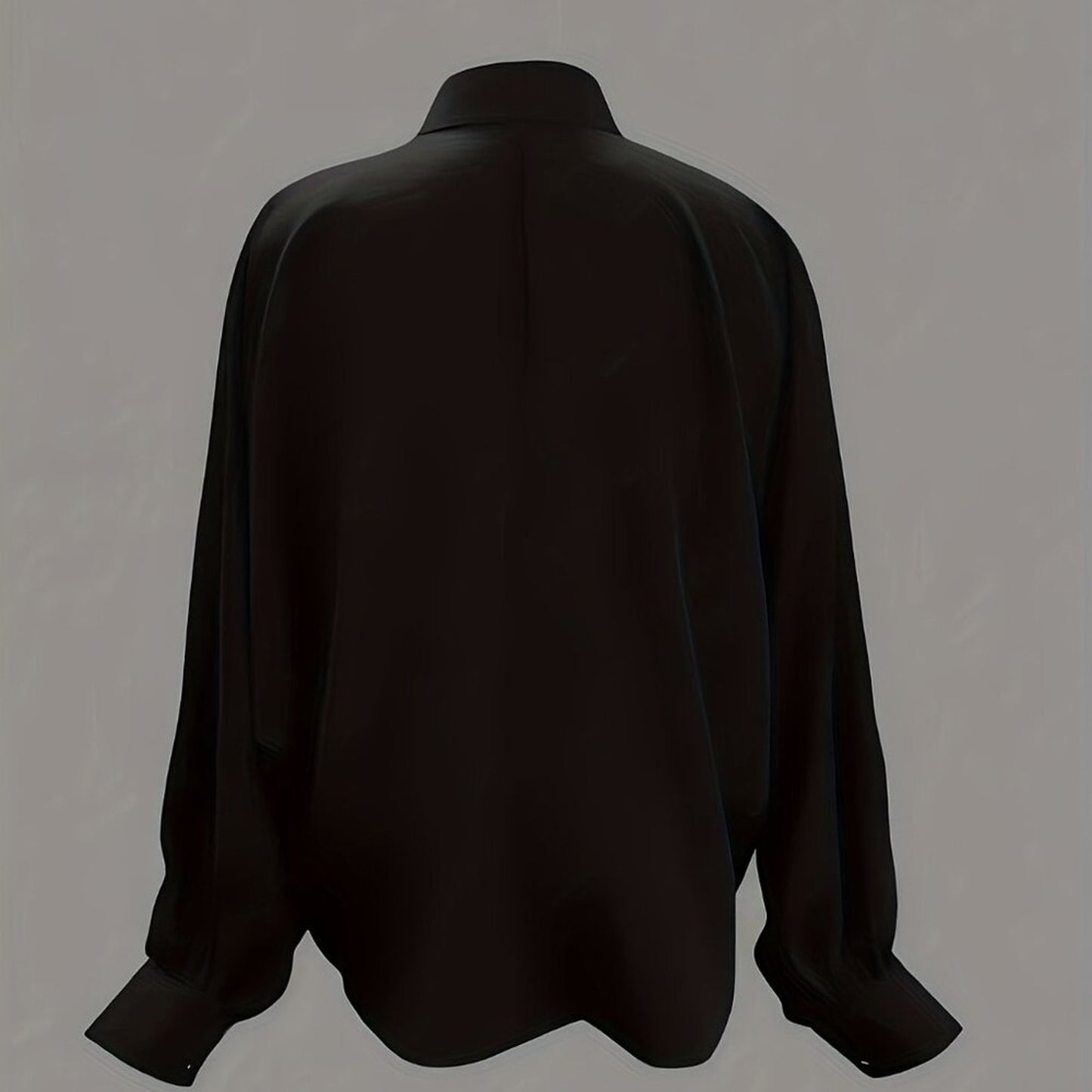 Plus Size Black Oversized Button Down Shirt | Lantern Sleeve Elegant Blouse Top