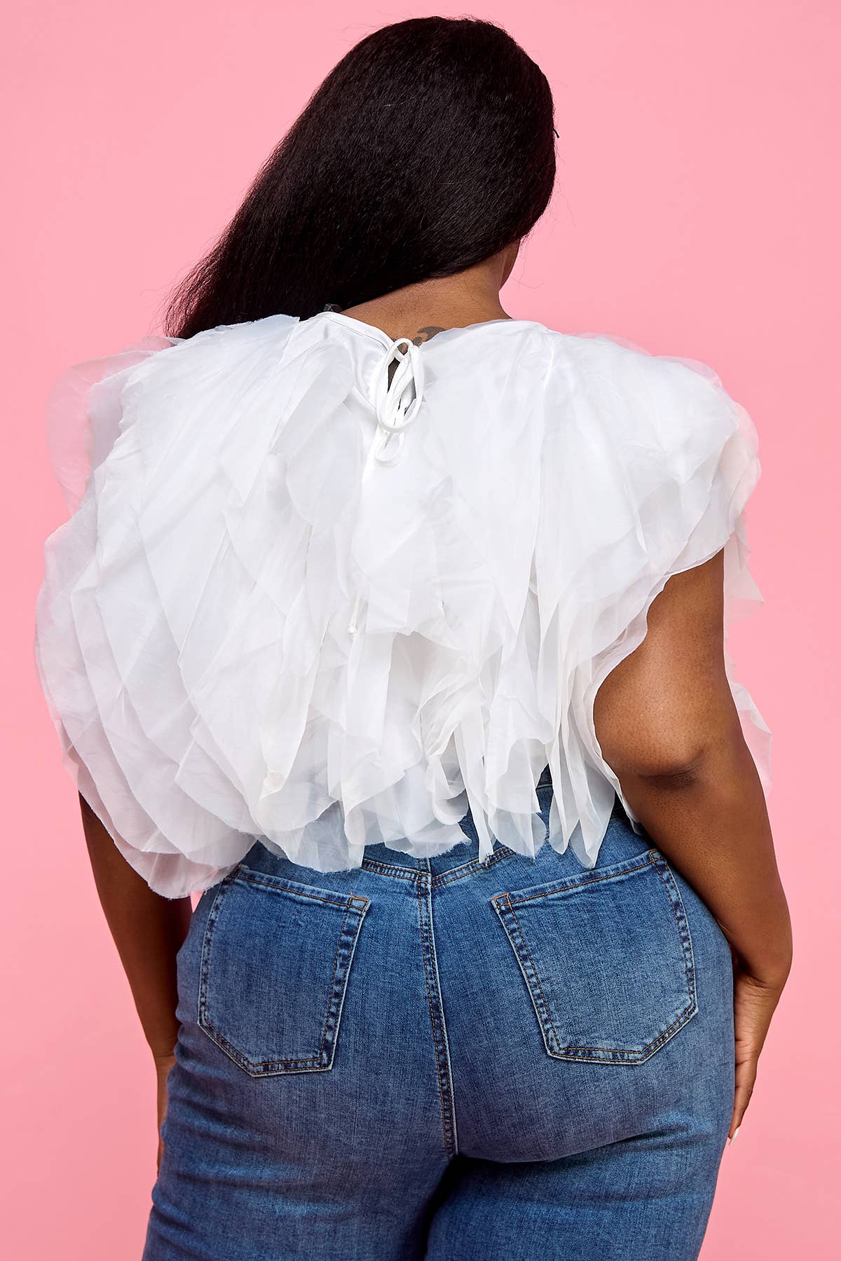 Plus Size Sleeveless Ruffle Tulle Crop Top - Multi-Color