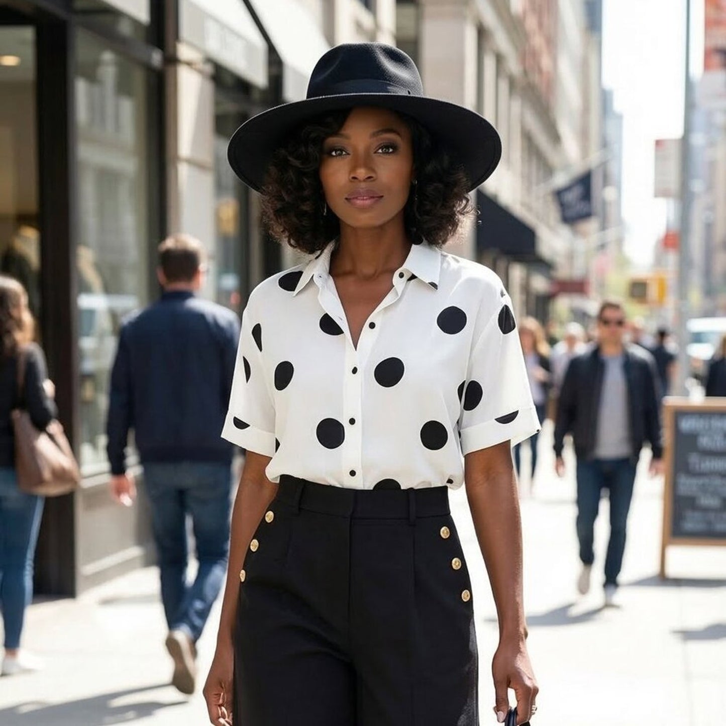 White Polka Dot Button-Up Shirt for Women – Short Sleeve Collared Blouse