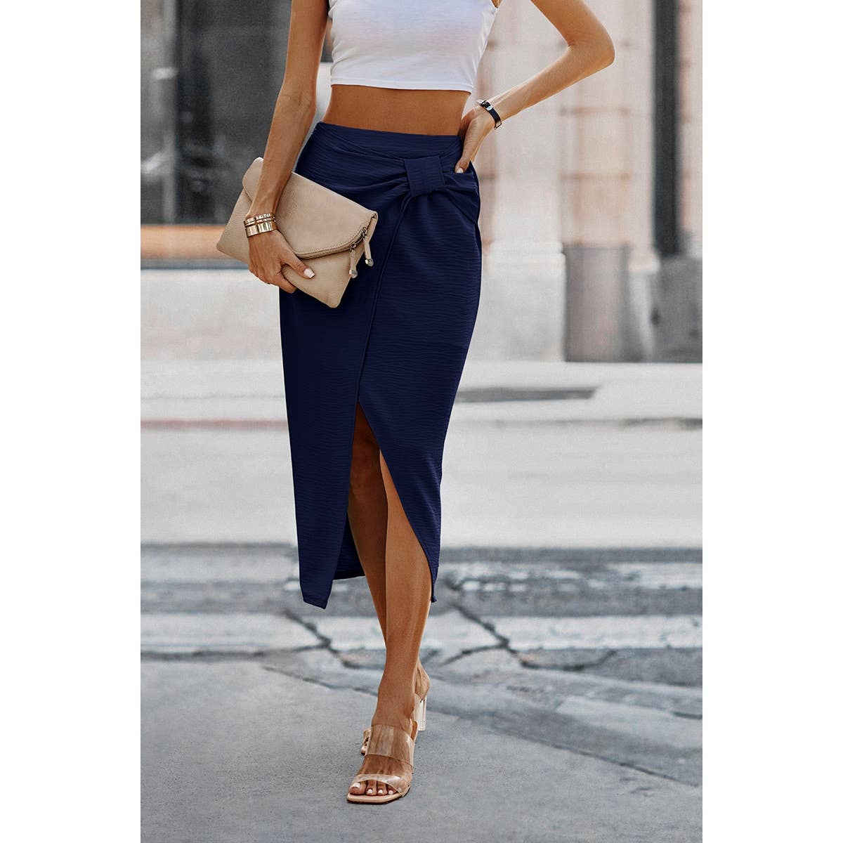 Solid Twist Wrap Assassin Fit Skirt | Polyester Casual Skirt