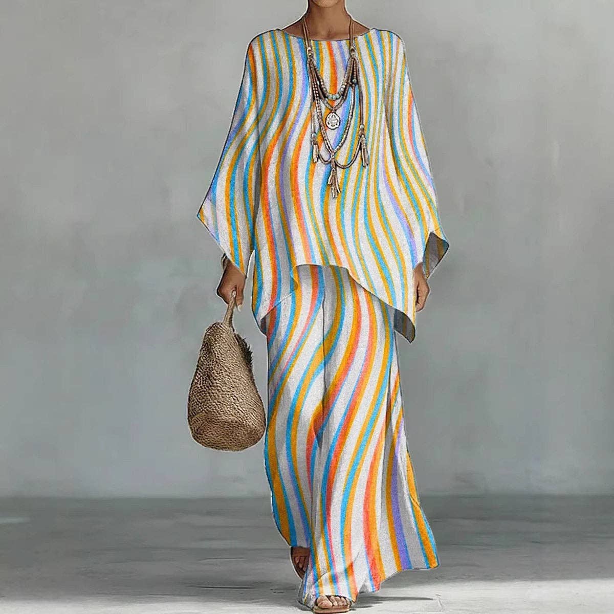 Fashion Casual Loose Print Top And Pants Set