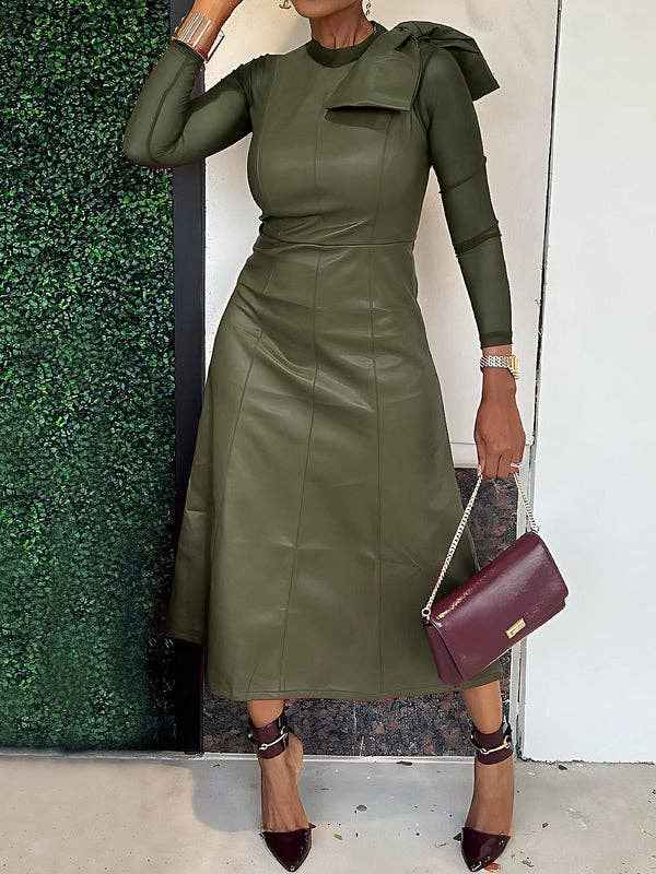 midi two piece dresses Bow Detail Midi Dress Two-Piece Set L / Green