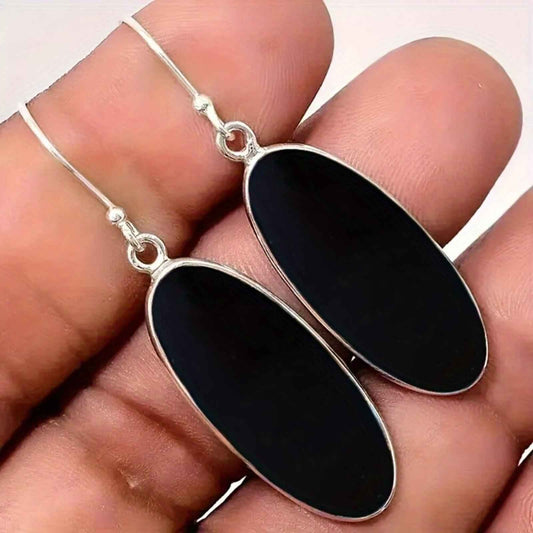 Bohemian Retro Oval Black Pendant Earrings