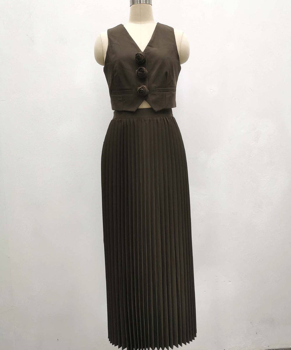 Sleeveless Tank Top Two Piece Set With Pleated Sleeves Women