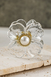 White Crystal Flower Pearl Grip Clip