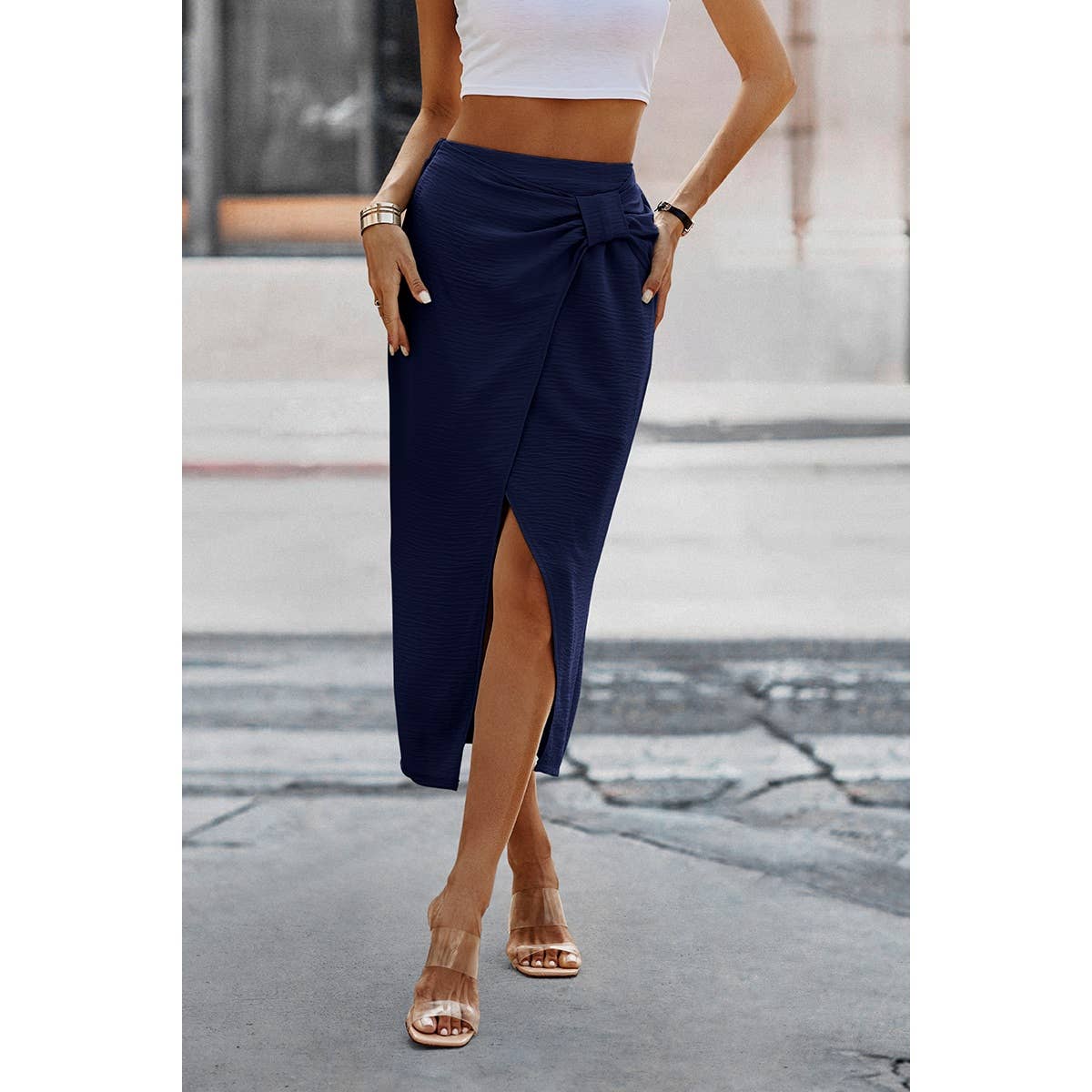 Solid Twist Wrap Assassin Fit Skirt | Polyester Casual Skirt