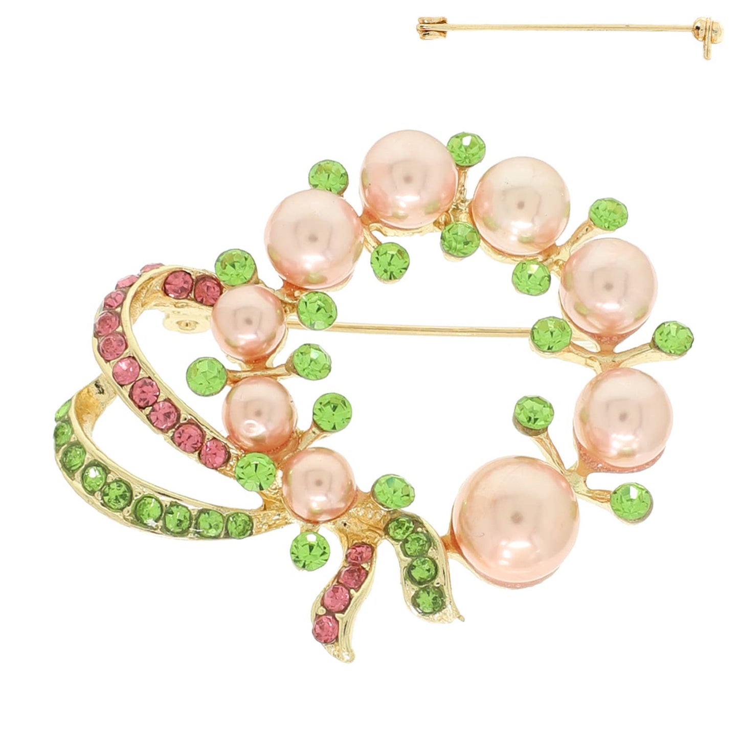 Ornate Jeweled Wreath Brooch Pin
