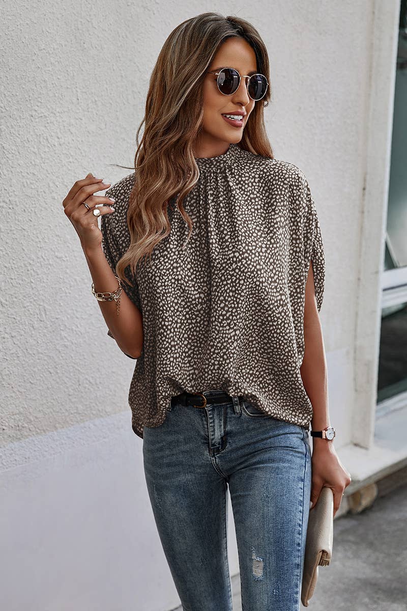 Solid Cape Short Sleeve Loose Top
