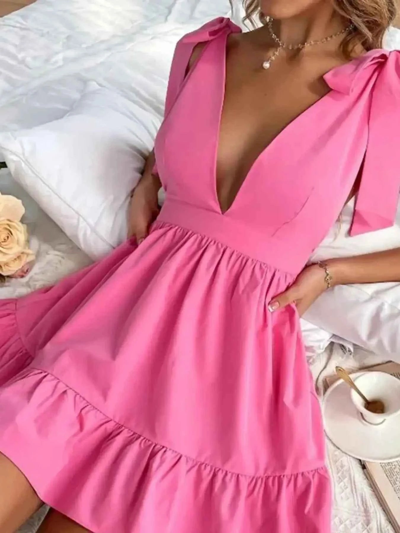Tie Shoulder Tiered Mini Dress