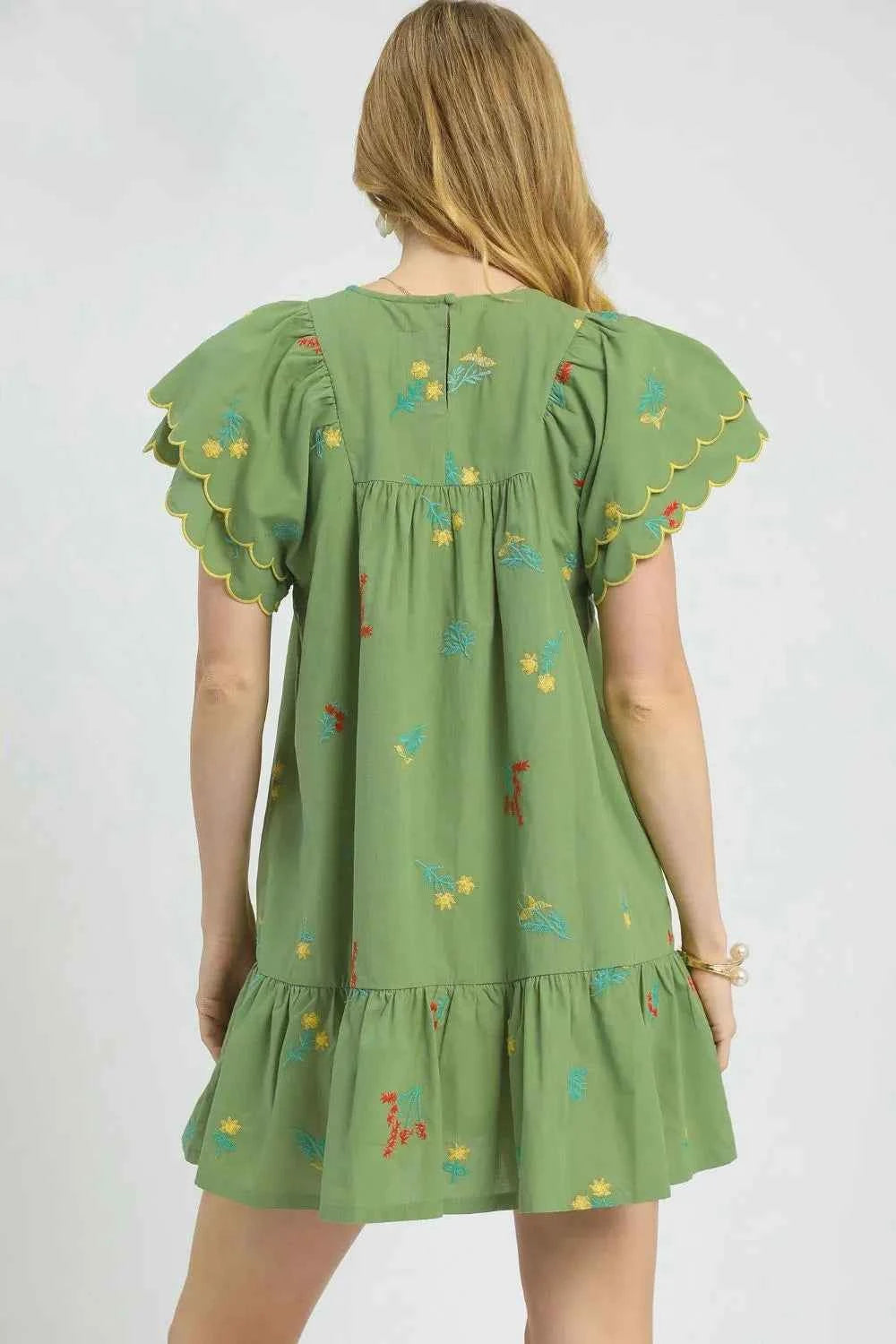 Umgee Floral Embroidered Short Sleeve Mini Dress