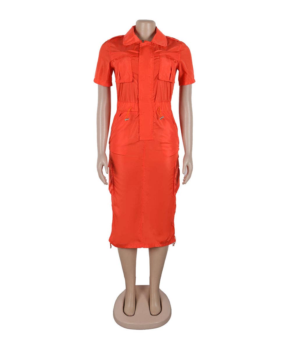 Multi-pocket Cargo Drawstring Pocket Dress for Casual Style
