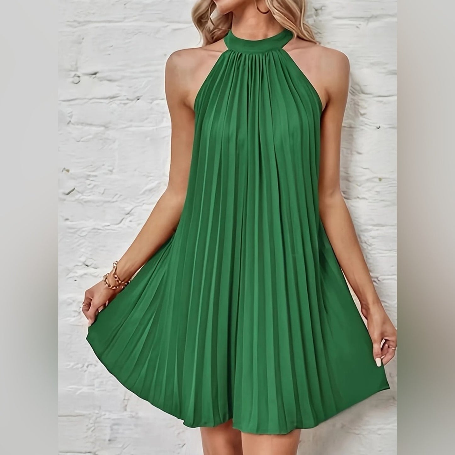 Elegant Green Halter Dress