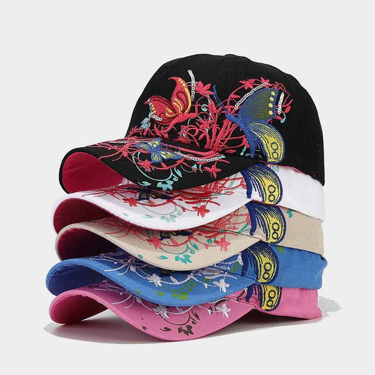 Butterfly Embroidery Baseball Cap, Women’s Sun Hat CWAH1648