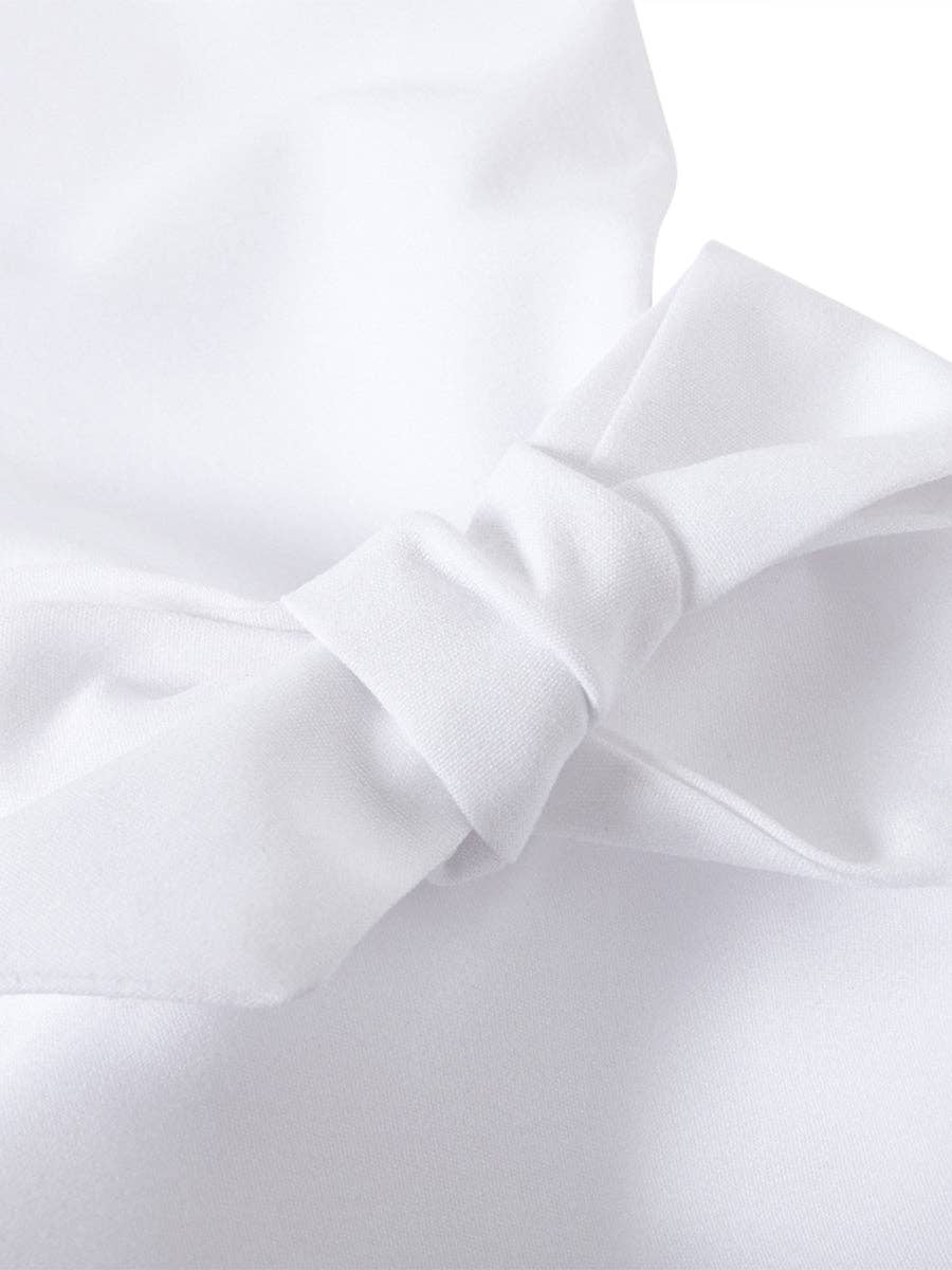 Cotton-Blend Flared Sleeve Bow Falbala Lapel Blouse
