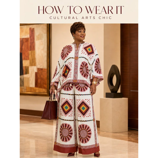 Plus Size Heritage Rose Medallion Cape Pants Set 0XL–3XL