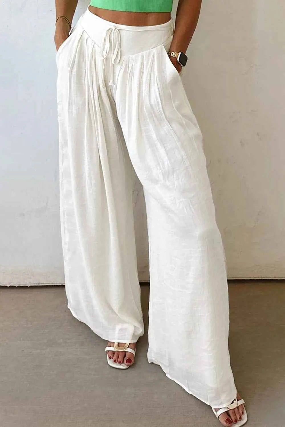Flowy Wide Leg Pants with Drawstring Waist