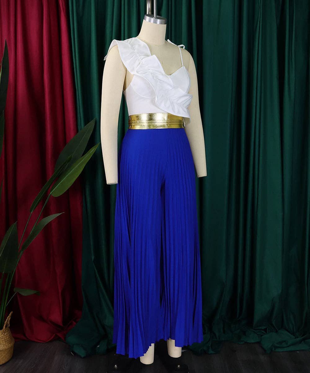 Ruffle Sleeveless Top & Wide-Leg Trouser Set
