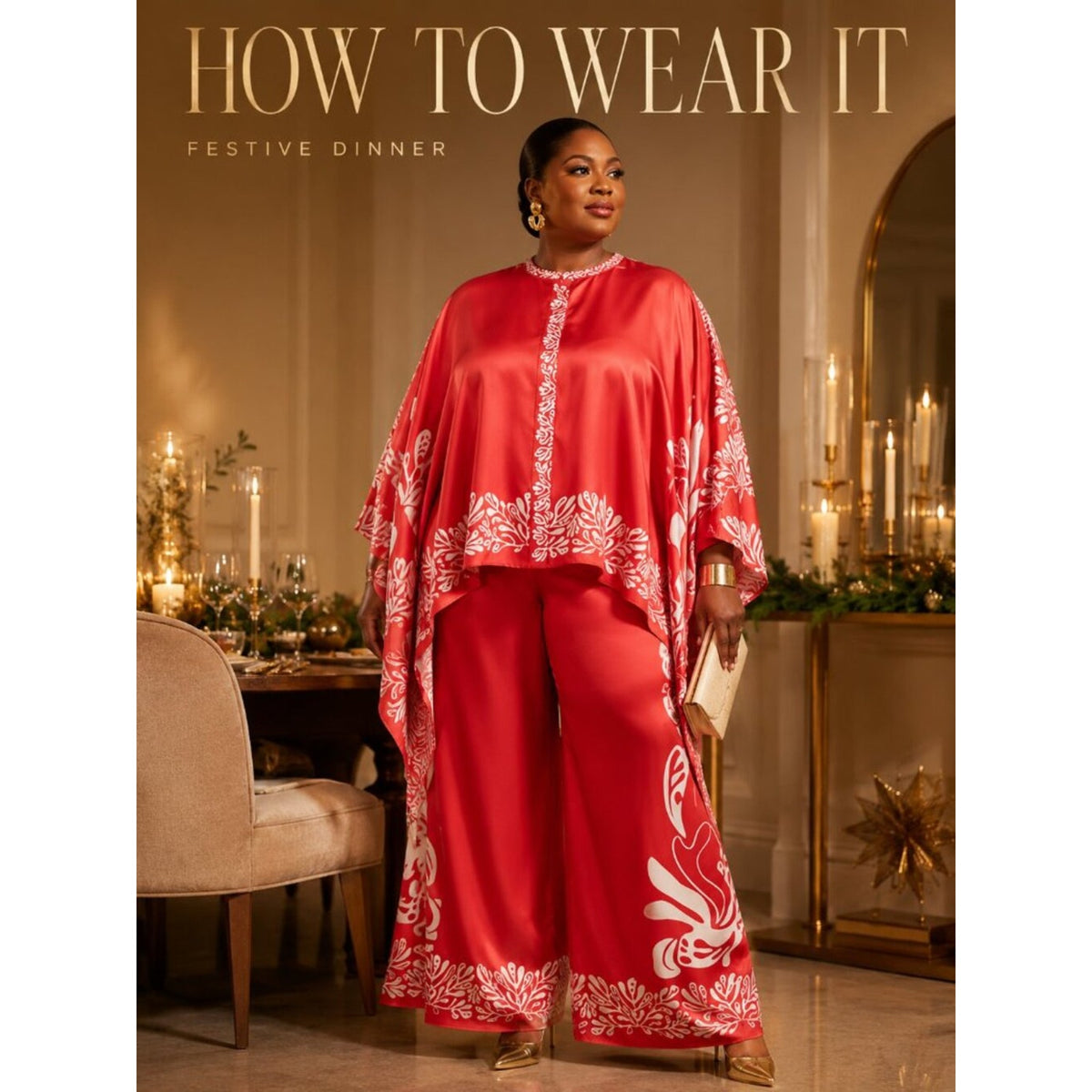 Plus Size Scarlet Celebration Botanical Cape Pants Set 0XL–3XL