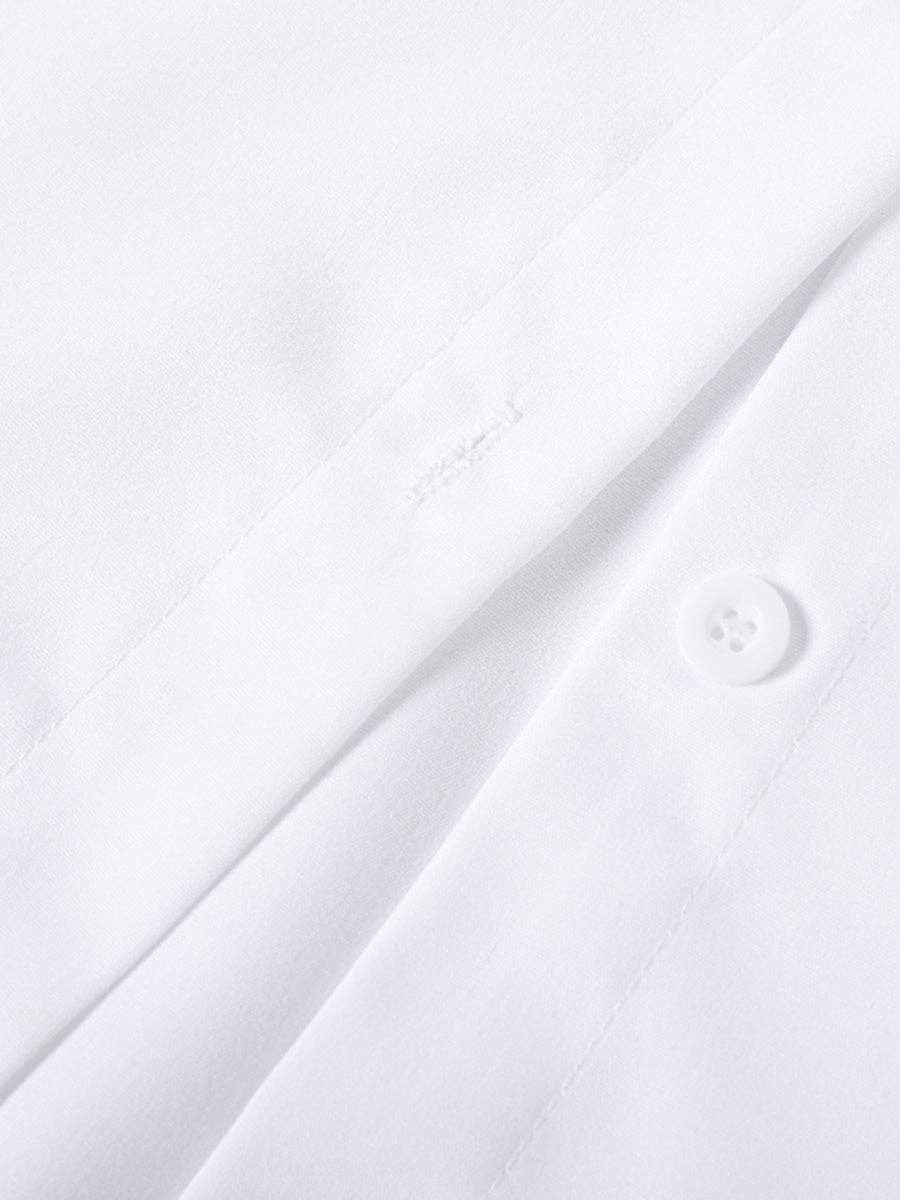 Cotton-Blend Flared Sleeve Bow Falbala Lapel Blouse