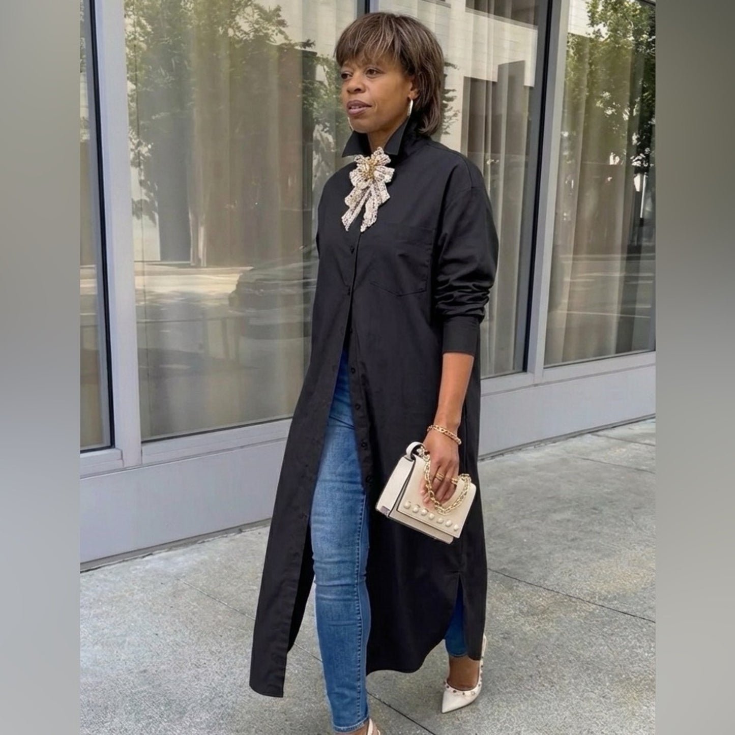 Elegant Long Black Tee Shirt Dress Button Front Maxi Shirt Dress S Elegant Long Black Tee Shirt Dress Button Front Maxi Shirt Dress S